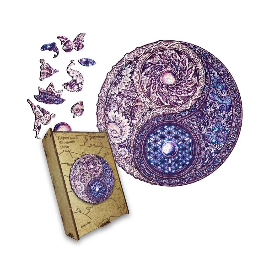 Пазл дерев'яний Інь-Ян Мандала А2 картонна коробка 300+ елементів