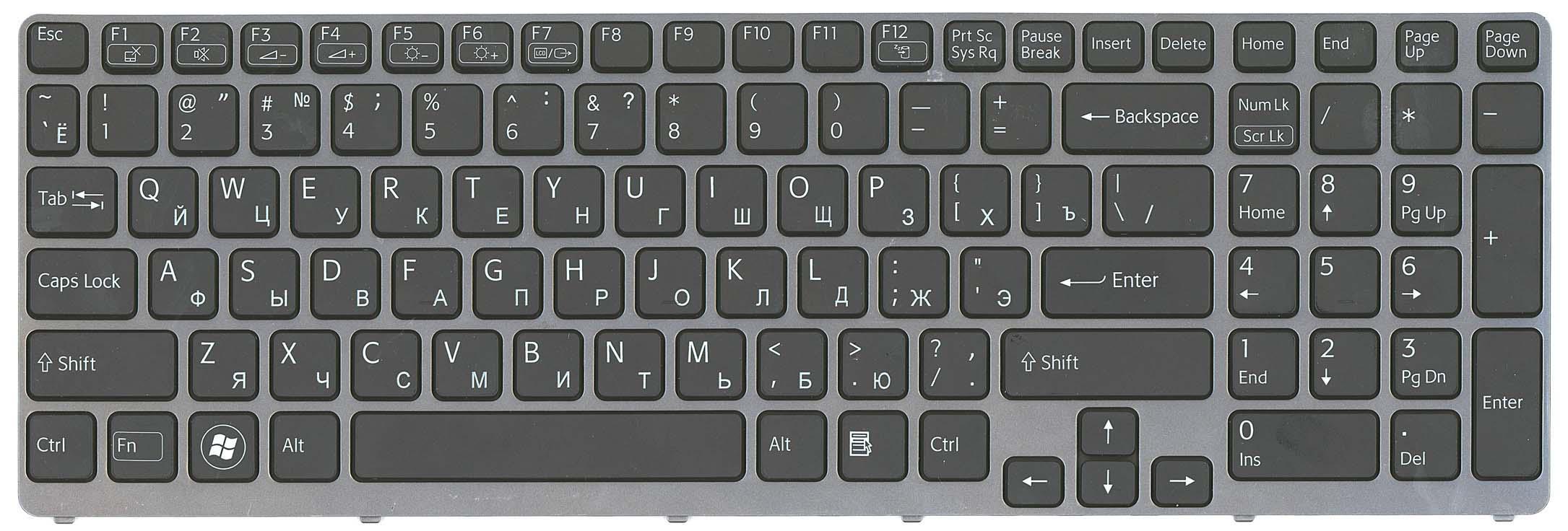 Клавіатура для ноутбука Sony Vaio SVE17 з підсвічуванням Frame Black Light Gray Клавіатура для ноутбука Sony Vaio SVE17 з підсвічуванням Frame Black Light Gray
