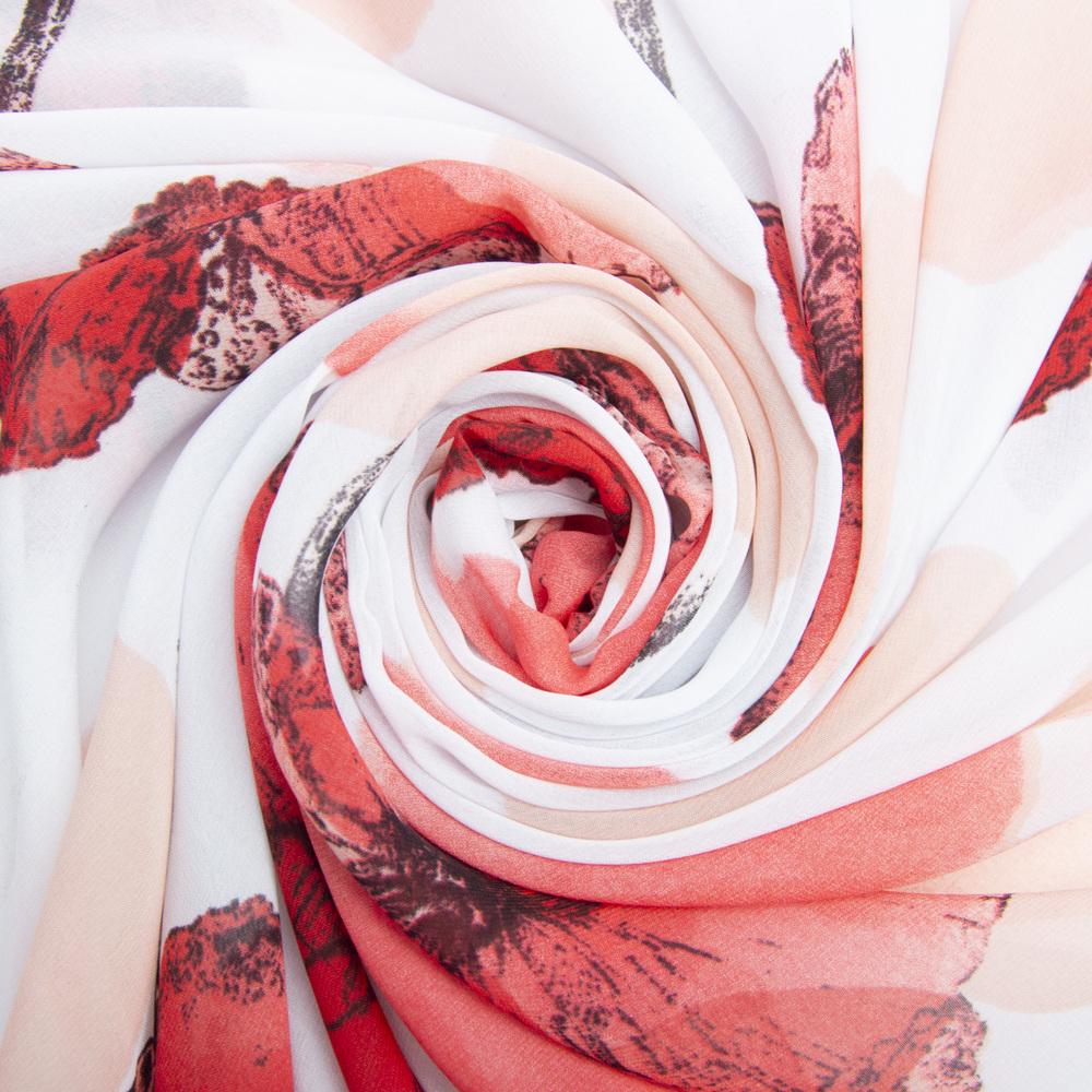 Ткань шифон софт Цветочный Маки Красно-персиковый (24591)