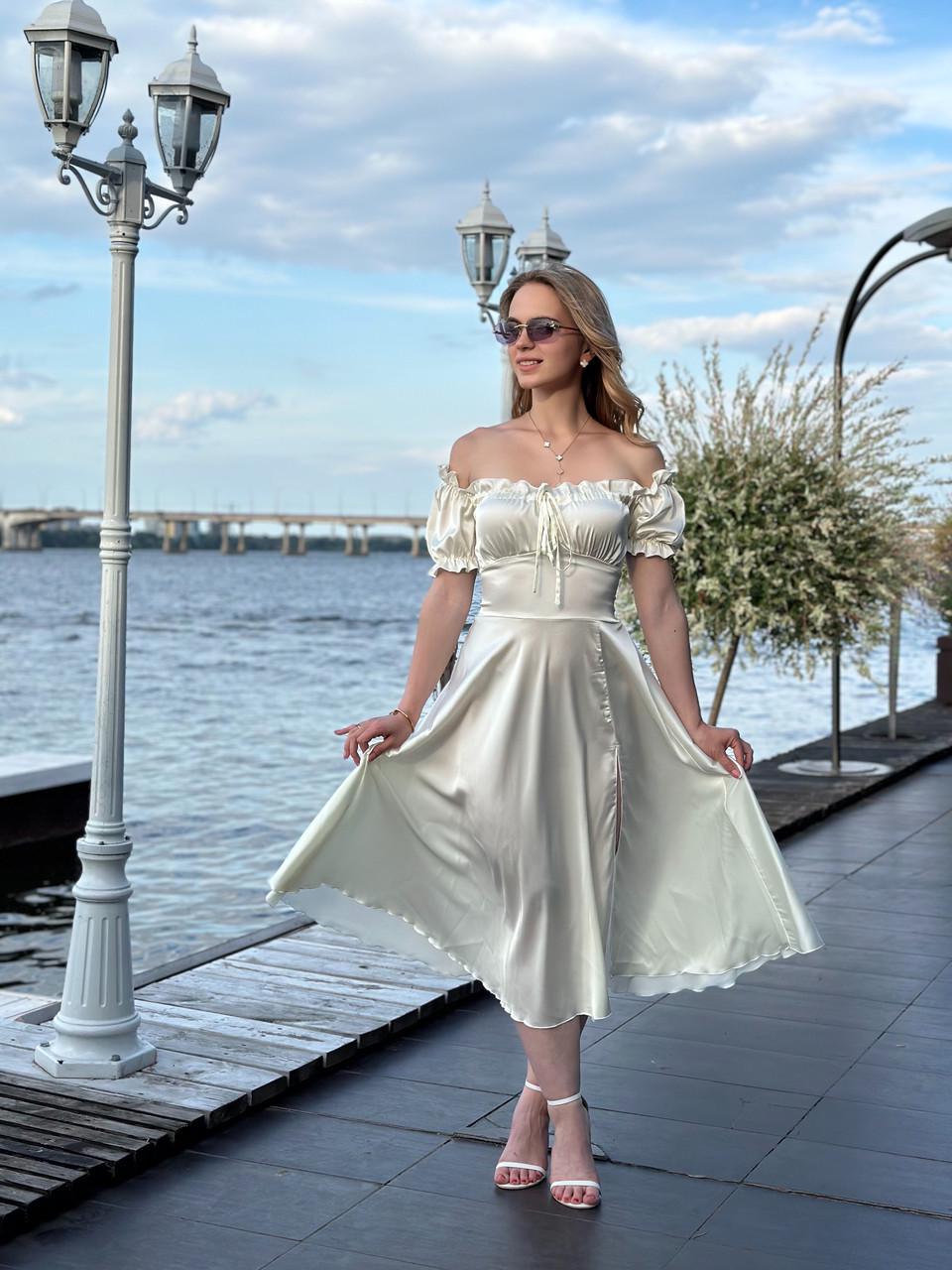 Платье женское миди Maybel из шелка Армани Шампань (2656491074) - фото 2 Платье женское миди Maybel из шелка Армани Шампань (2656491074) - фото 2