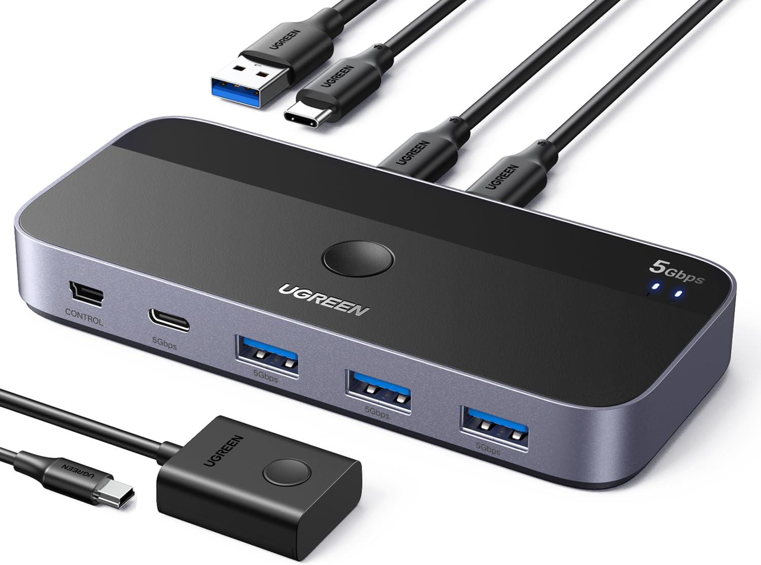 Коммутатор UGREEN CM687 USB-A/USB-C с 2 кабелями передачи данных USB-C и пультом дистанционного управления Black (25098) Коммутатор UGREEN CM687 USB-A/USB-C с 2 кабелями передачи данных USB-C и пультом дистанционного управления Black (25098)