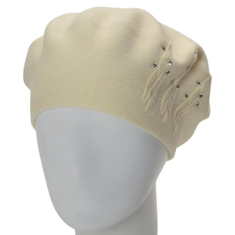 Берет женский двойной Novita Перо вискозный L/57-58 Молочный (276184)