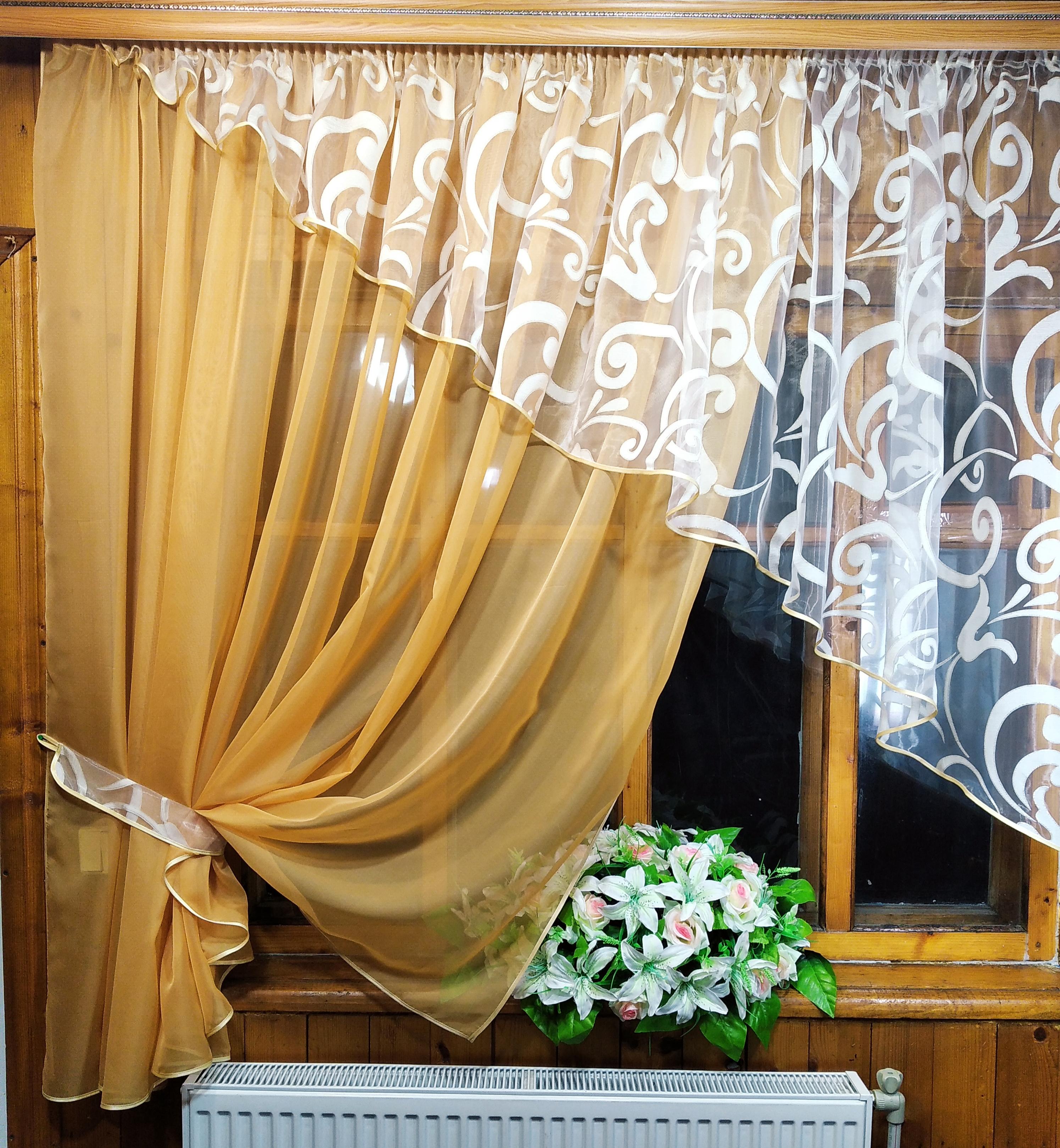 Занавеска кухонная короткая Анжелика вензель завиток левая Песочный