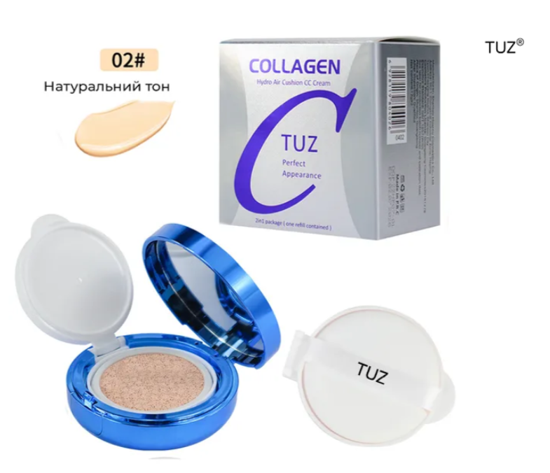 Кушон Tuz Collagen 02-Natural skin 2в1 с дополнительным рефилом Натуральный (2091391698) - фото 4