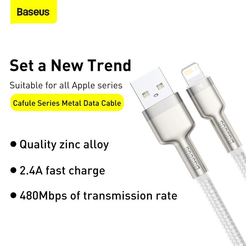 USB кабель BASEUS Lightning Cafule Series Metal Data Cable 2 м 2.4A White - фото 7