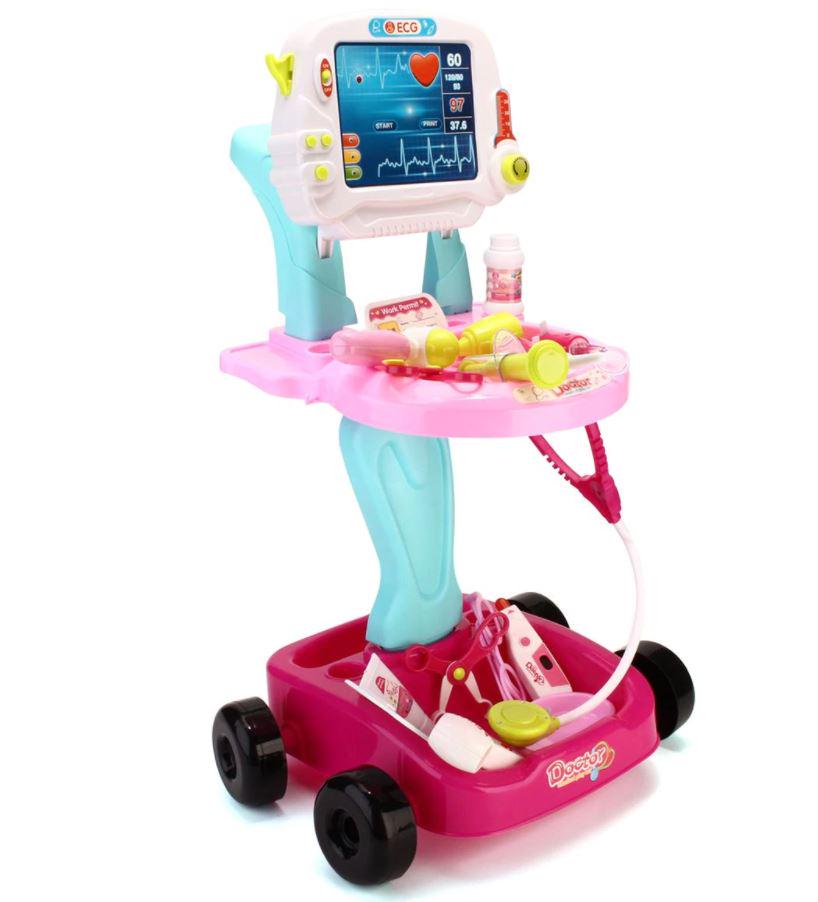 Доктор набор детский игровой на тележке на батарейках 17 пр. Розовый (660-45-46)