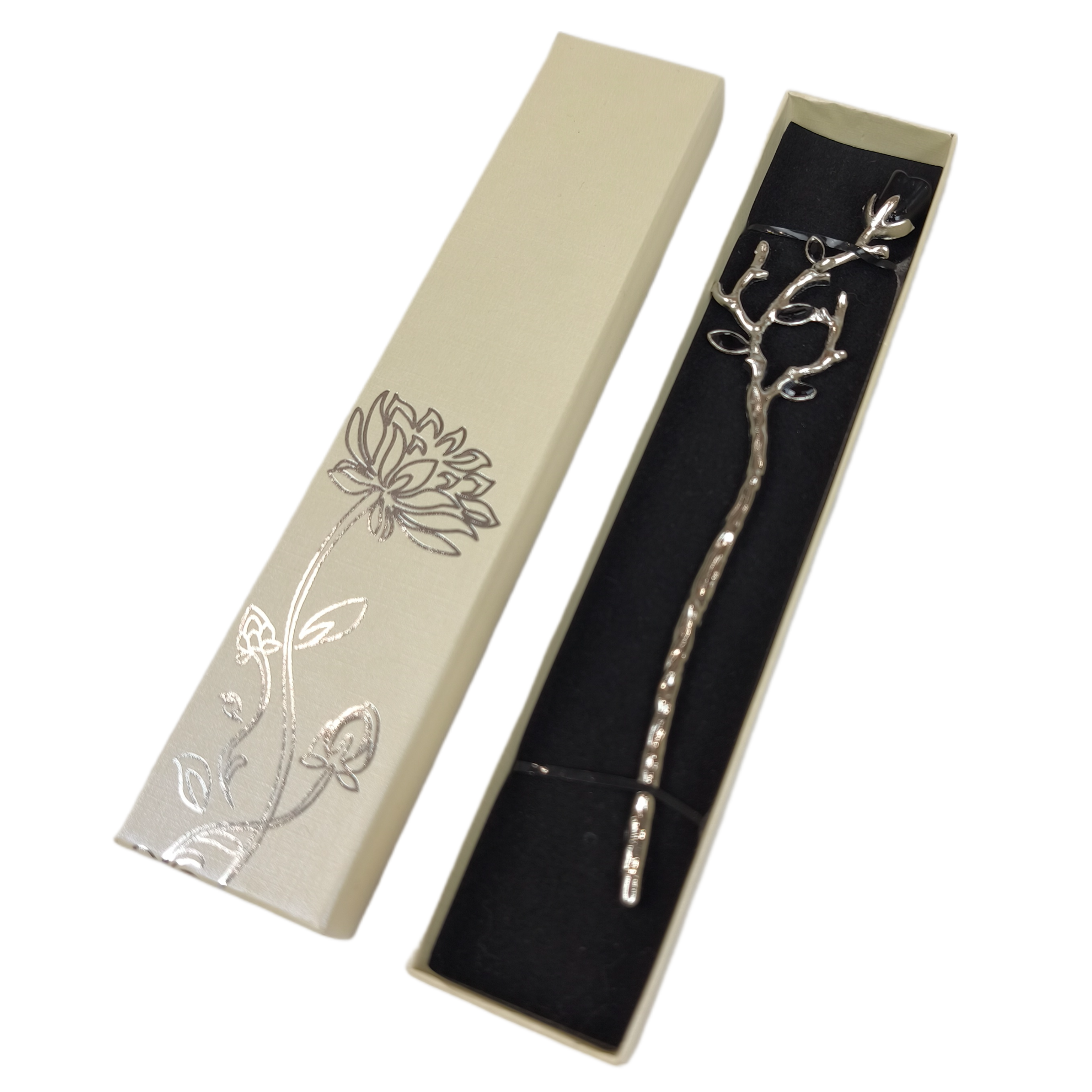 Шпилька-паличка для волосся Троянда металева азіатський стиль в подарунковій коробці (R8113)