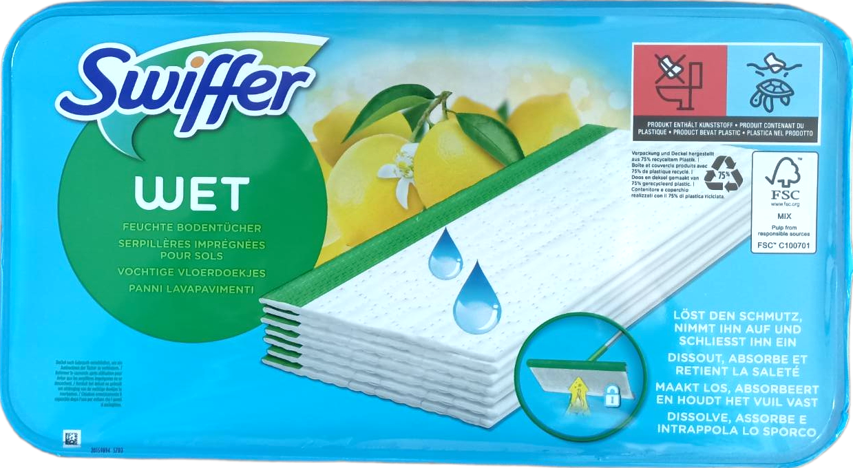 Серветки для швабри Swiffer Wet Змінні вологі з ароматом лимону 12 шт. (15637)