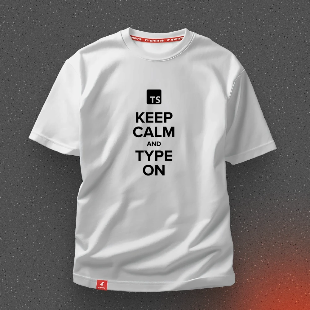 Футболка програміста Keep Calm and Type On для TypeScript кодерів M Білий (IT-153T-W-M)