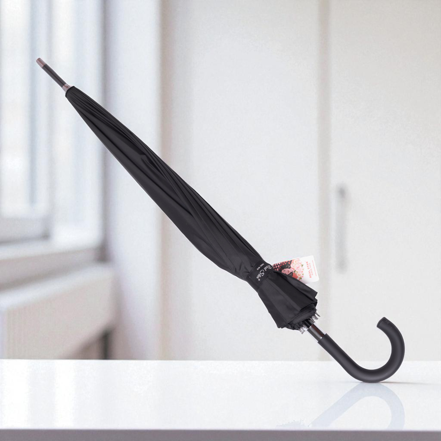 Зонт трость складной полуавтомат купол 16 спиц d 116 см Черный (HP-23-5) - фото 2