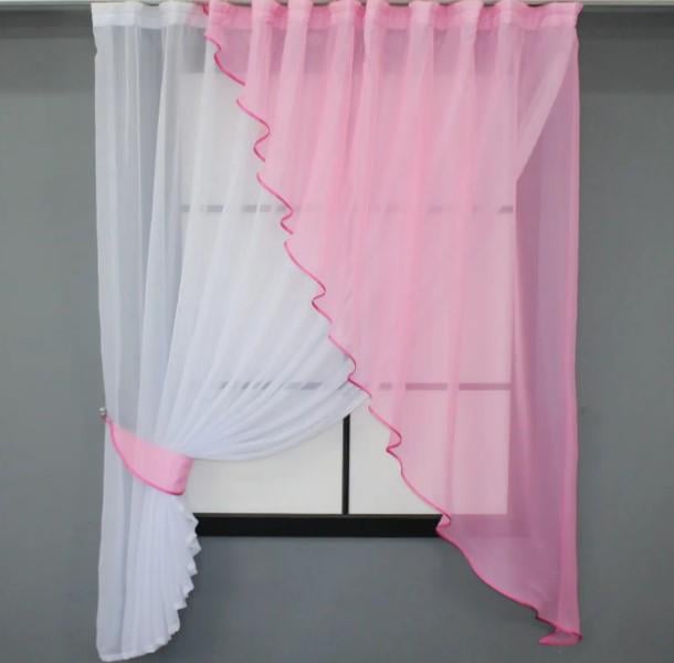Шторки на кухню с подвязками 280х170 см Розовый/Белый (069к) Шторки на кухню с подвязками 280х170 см Розовый/Белый (069к)