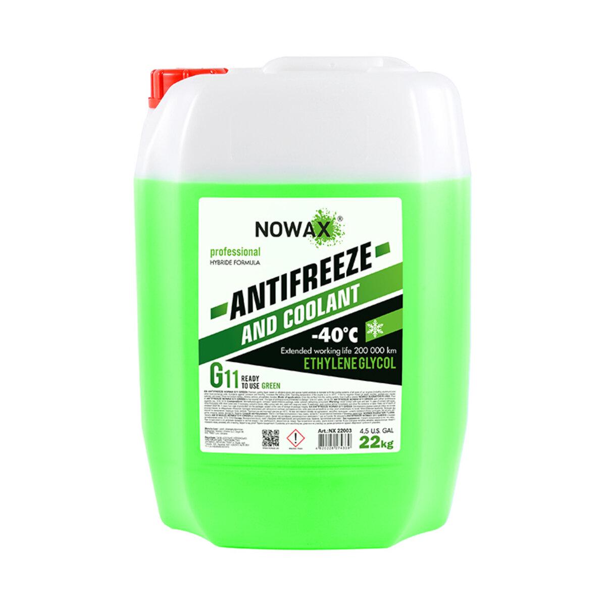 Антифриз автомобильный Nowax GREEN G11 готовый раствор 22 кг (NX22003)