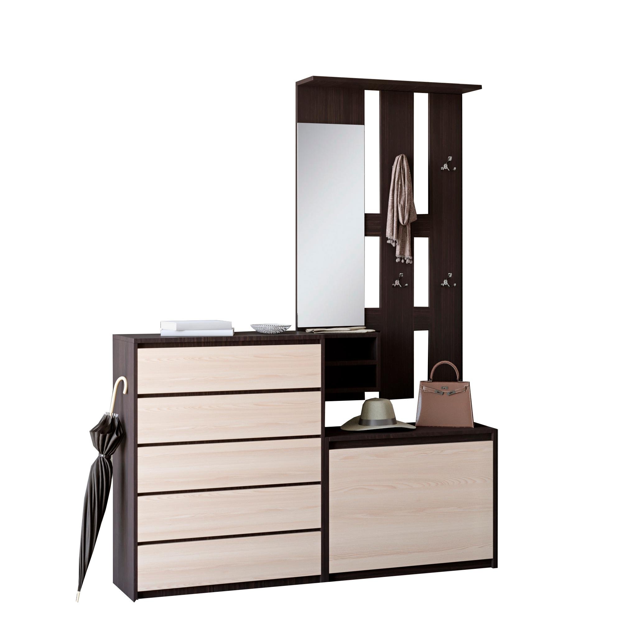 Прихожая Эверест Микс с комодом Микс-1 ролики Венге/Дуб молочный (EVR-2539)