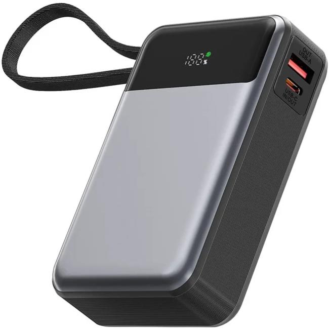 Повербанк Acefast M21 QC3.0 USB-A/USB-C In/Out build-in cable 20000 mAh 65W PD Black/Grey (6974316283898)