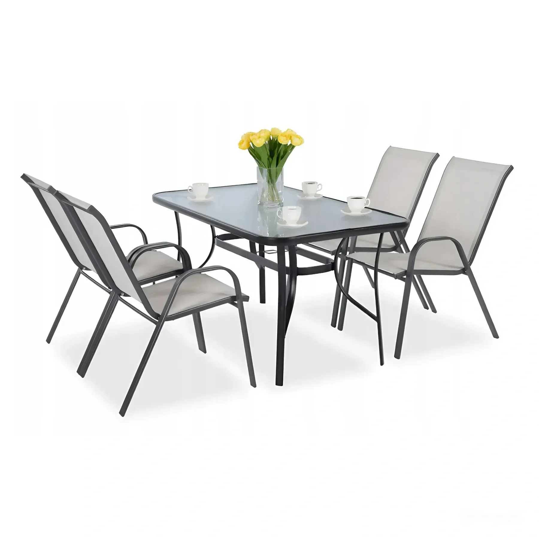 Комплект садових меблів 4Points Milano-4 прямокутний стіл та 4 стільця 150х90 см Сірий - фото 1 Комплект садових меблів 4Points Milano-4 прямокутний стіл та 4 стільця 150х90 см Сірий - фото 1