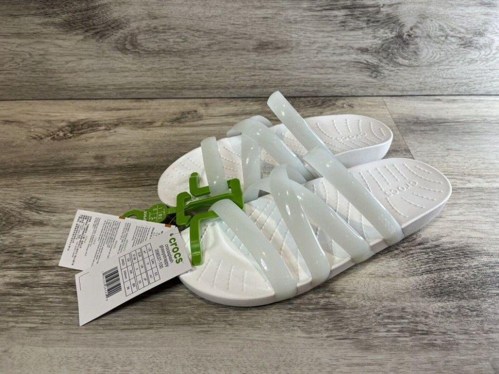 Шльопанці жіночі утеплені Crocs Splash Glossy Strappy Slide р. 37-38 Білий (14817) - фото 8