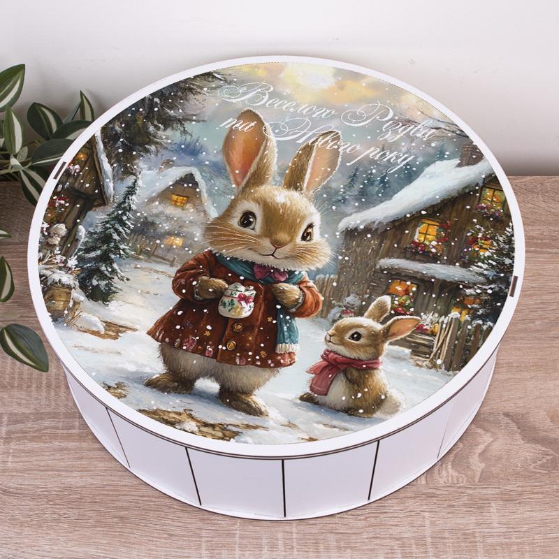 Коробка круглая с новогодним зайчиком 40 см (4982-36)