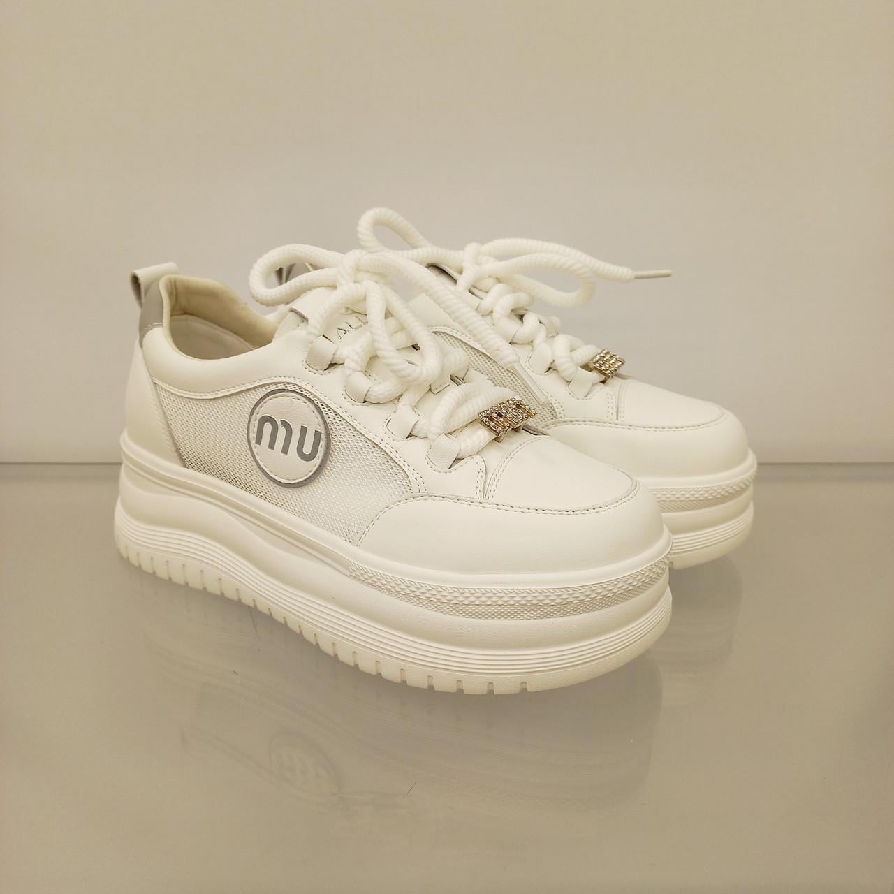 Кроссовки женские кожаные с сеткой на высокой платформе р. 39 Белый (33384711)