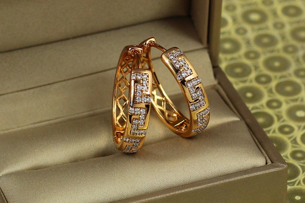 Серьги кольца Xuping Jewelry Тетрис 2,2 см Золотистый (2364787203)