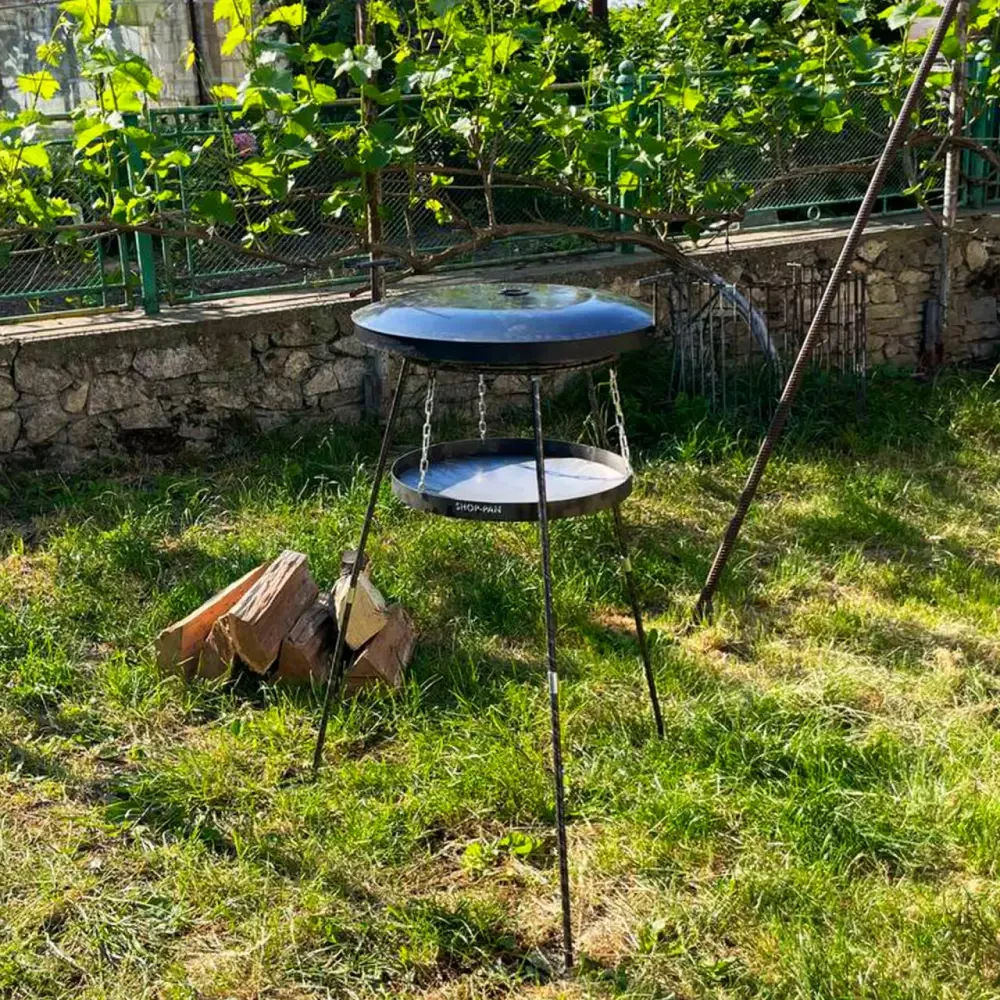 Набір сковорода з диска борони 40 см на високих ніжках з підвіскою для вогню кришкою та чохлом - фото 8