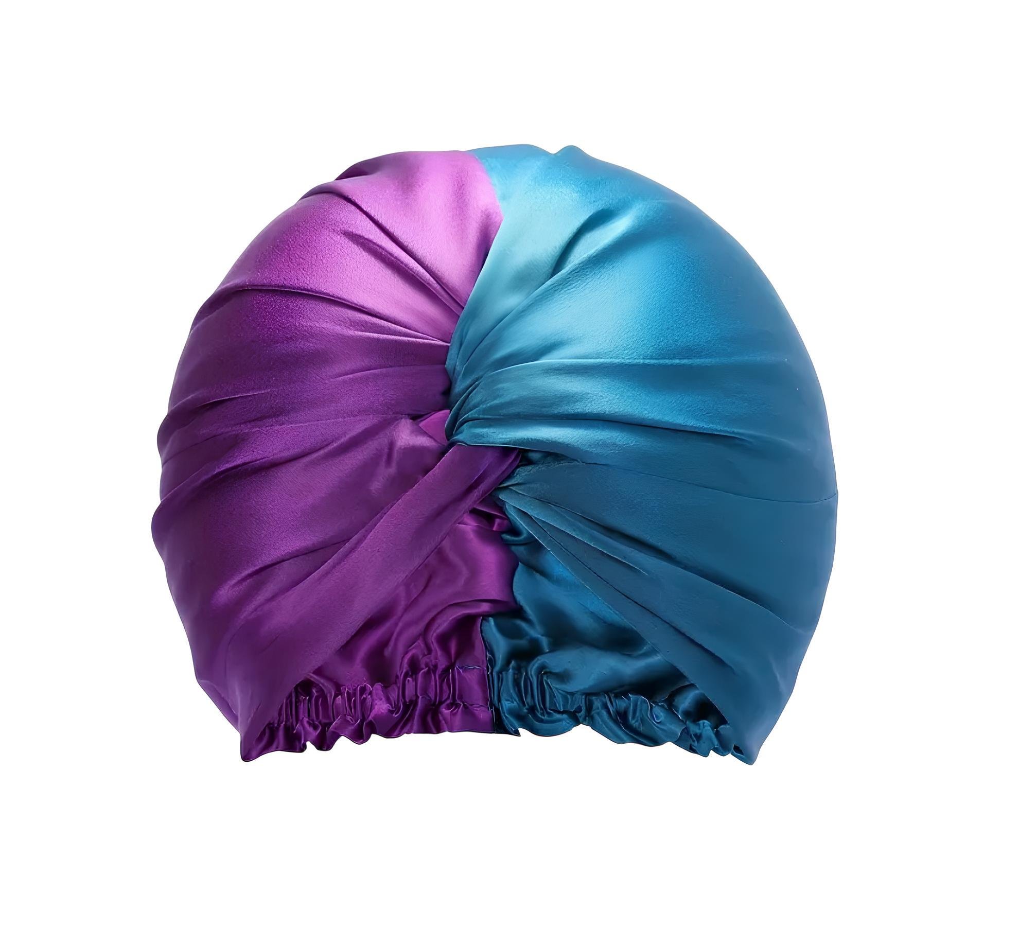Бонет для волос двухслойный шелковый 100% Silk Фиолетово-бирюзовый