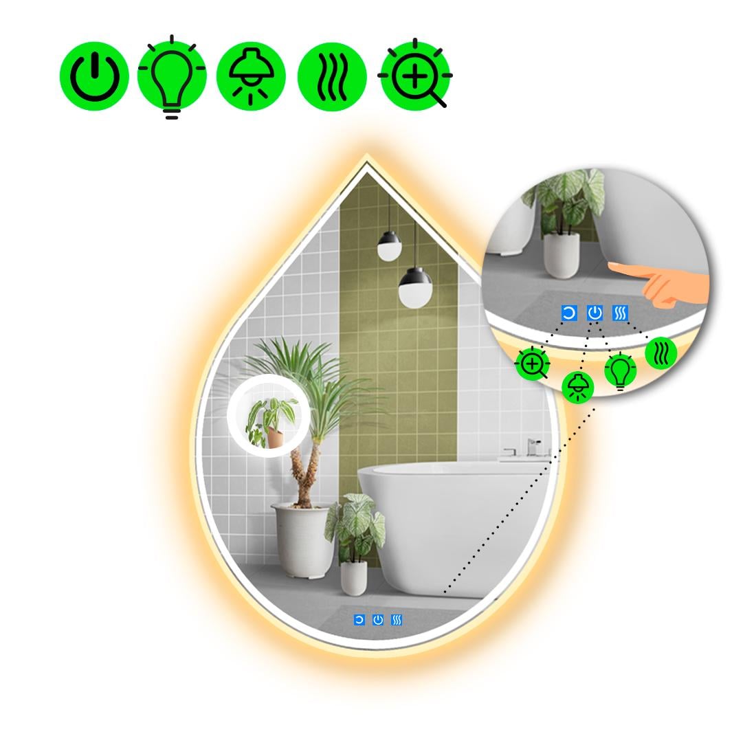 Зеркало LED подсветкой Goccia 4 с тремя сенсорами и линзой с подсветкой 60x50 см (8777058)