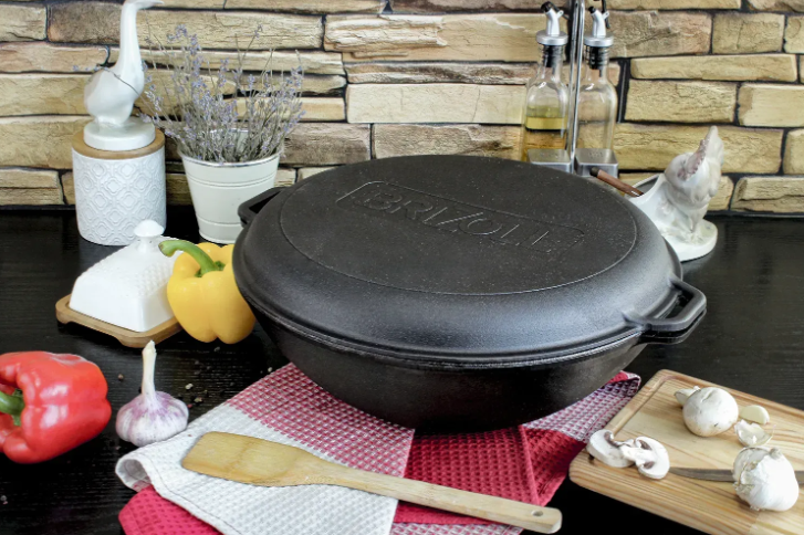 Сковорода чавунна Brizoll WOK з чавунною кришкою сковородою гриль 8 л - фото 8 Сковорода чавунна Brizoll WOK з чавунною кришкою сковородою гриль 8 л - фото 8