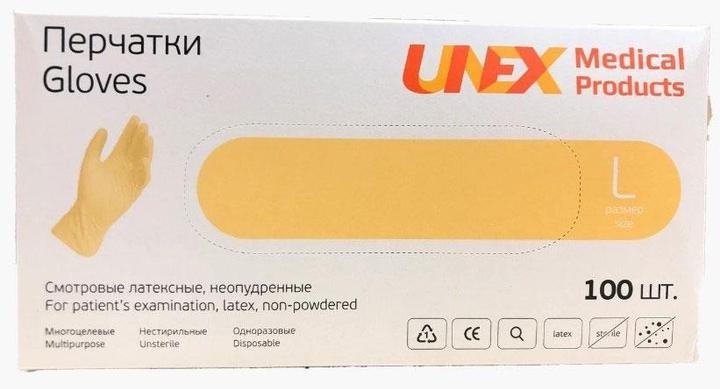 Рукавички оглядові LATEX Unex латексні без пудри L 100 шт. (20409452)