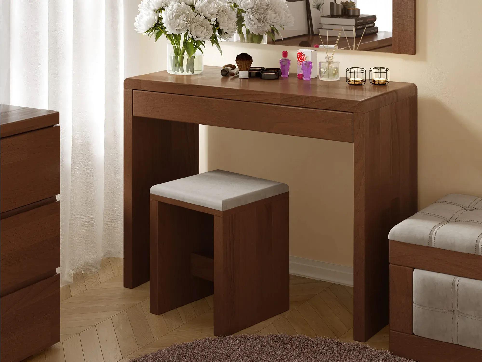 Туалетний стіл Arbor Drev Регіна з пуфом з натурального дерева сосна Горіх (51720)