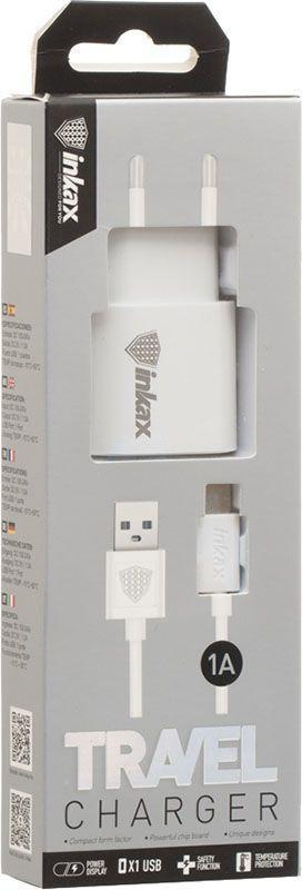 Пристрій зарядний мережевий INKAX CD-08 Travel charger/Type-C cable 1USB 1A White - фото 2