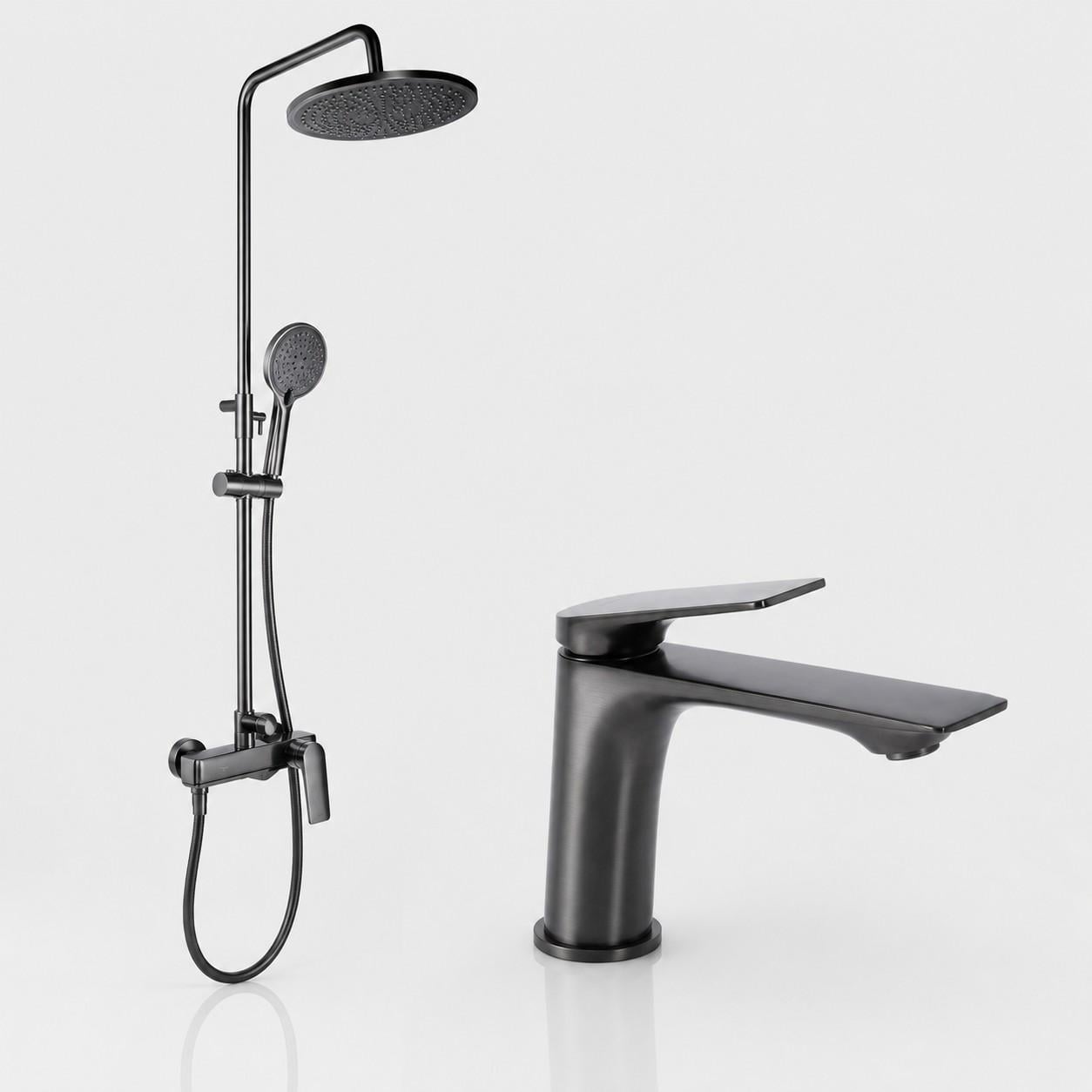 Комплект у ванну Qtap Vlasta New Gunmetal Black 2в1 Душова система Qtap Vlasta/змішувач для раковини Gunmetal PVD