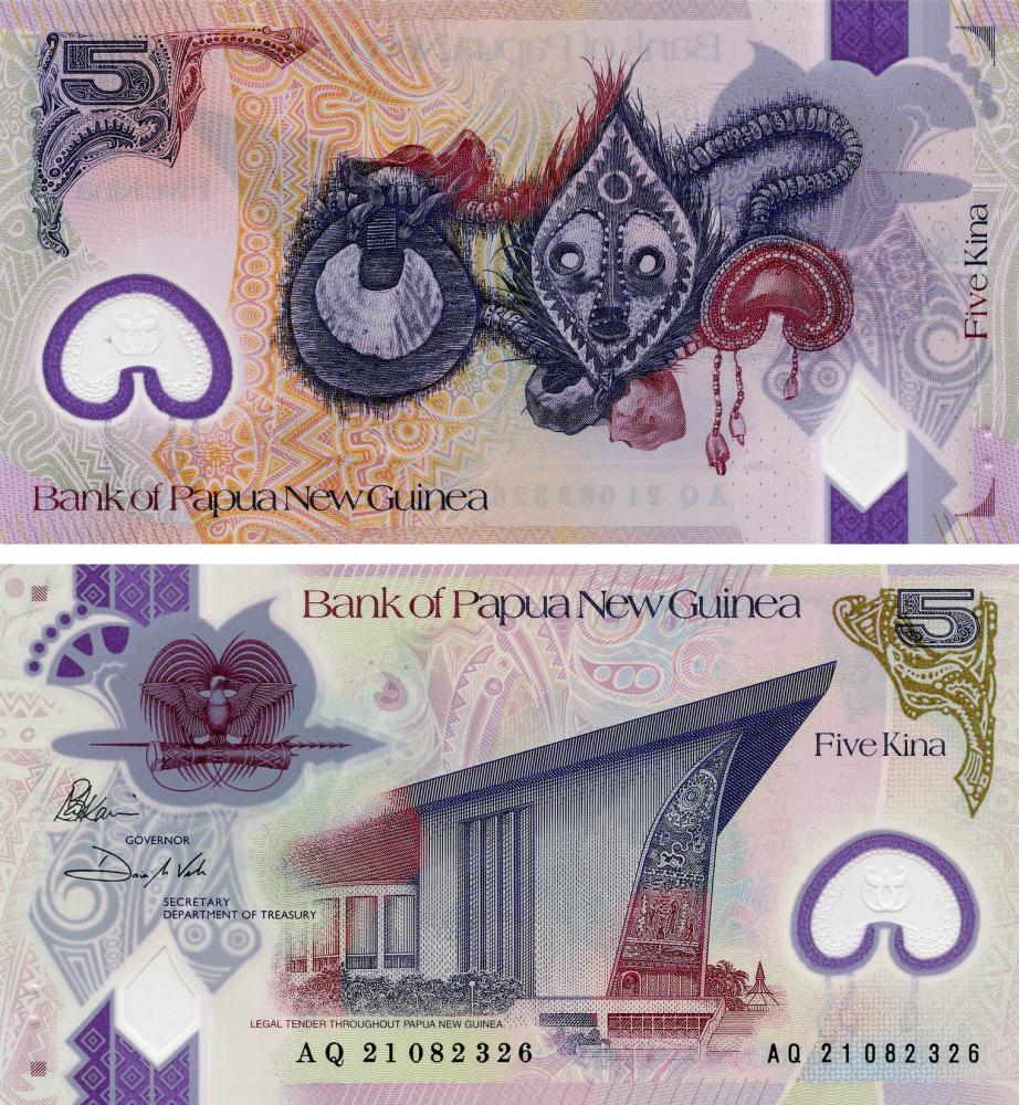 Коллекционная банкнота Папуа-Новая Гвинея 5 кина 2021 полимер UNC (51c)