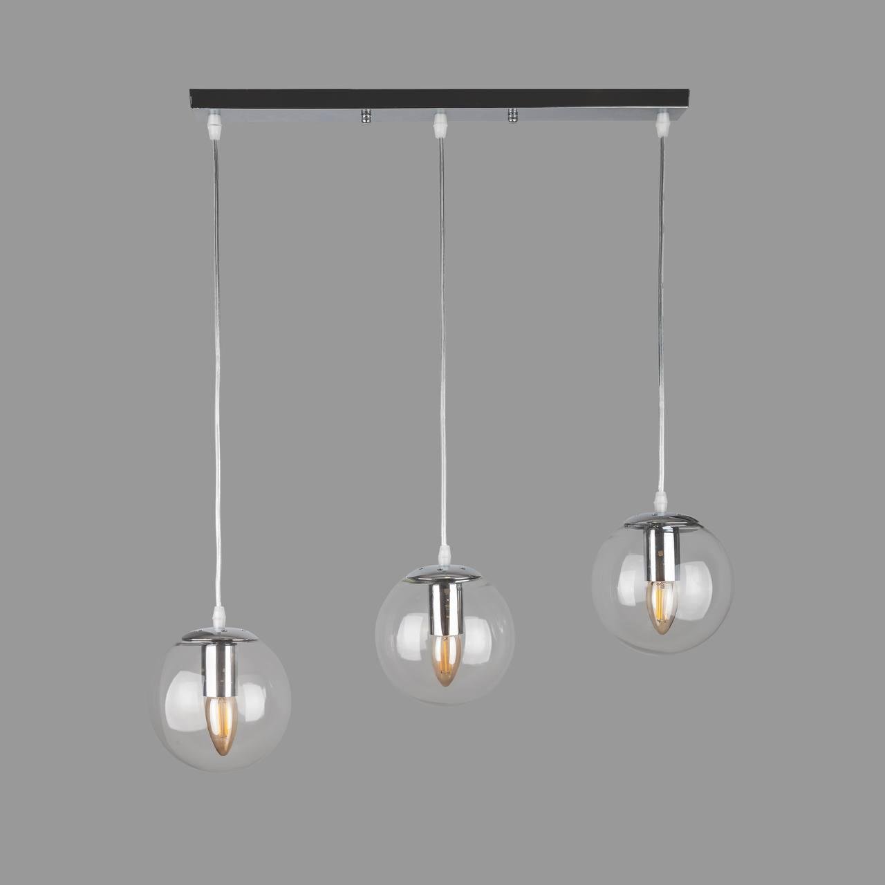 Люстра на три прозрачных шара Серебряный (56-PR150F-3 CR+CL)