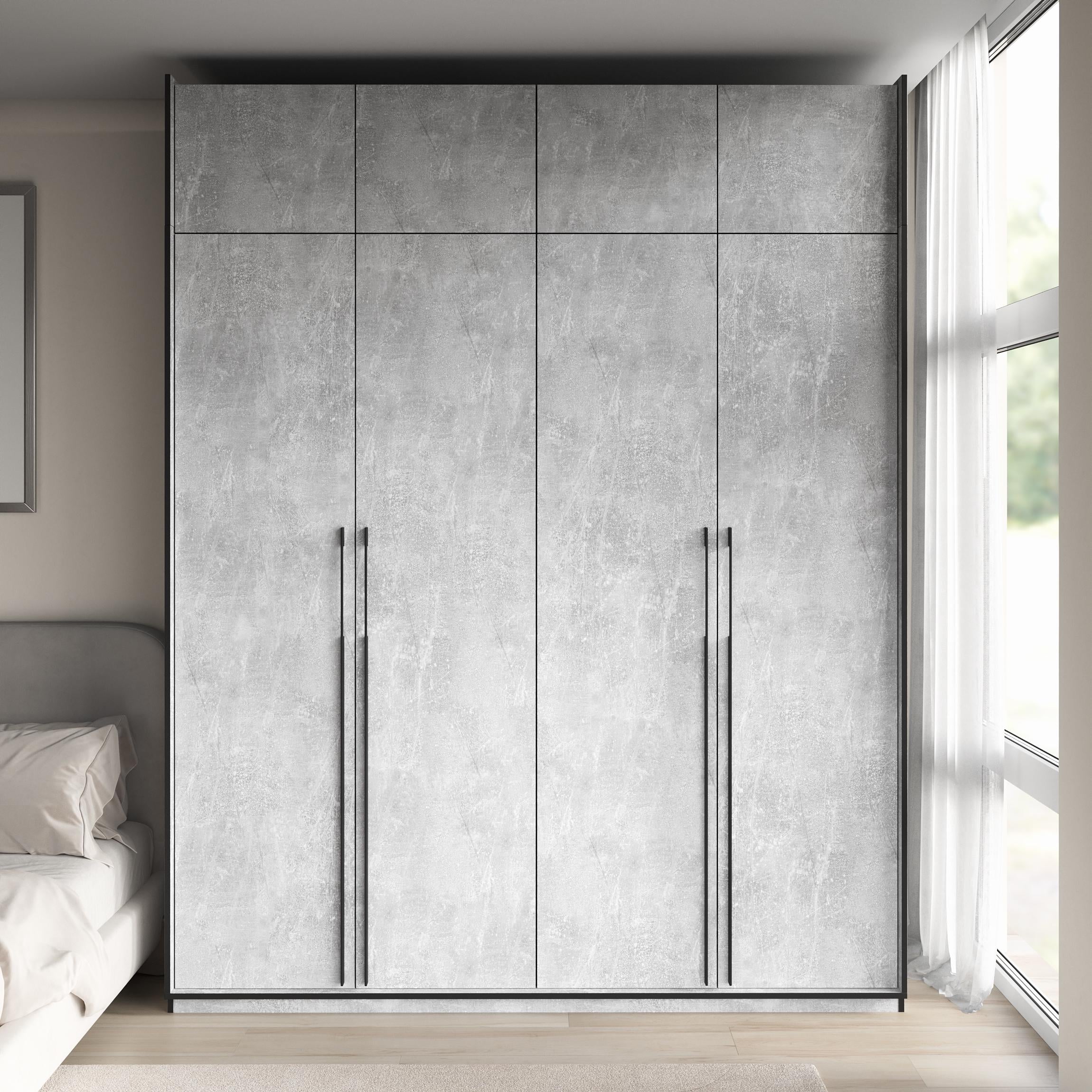 Шафа Moreli Ramo R-00018 зі штангами/шухлядами та антресоллю 1968x2500x570 мм Бетон