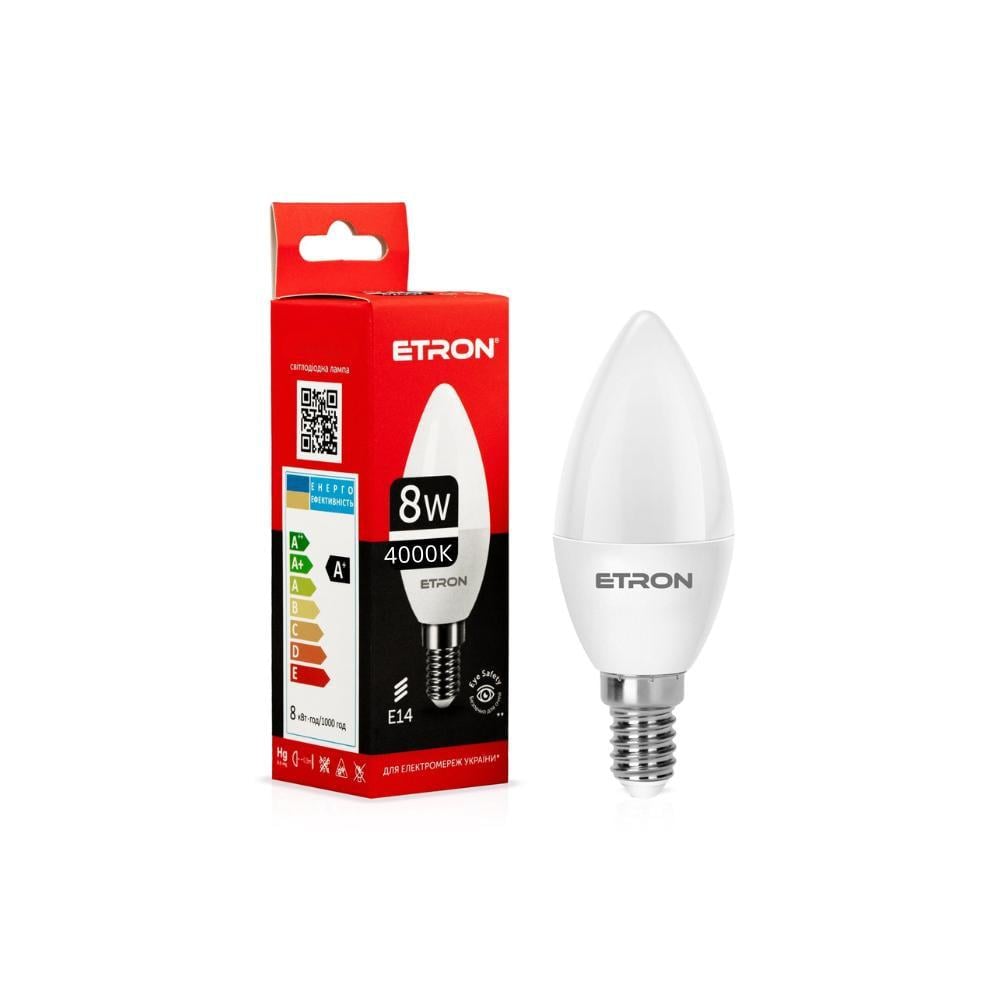 Лампа LED ETRON 8W C37 4000K E14 Light