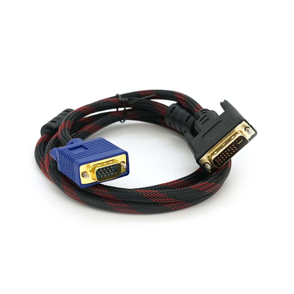 Кабель VGA тато-DVI-I тато Q200 з 2 феритами та обплетенням 1,5 м Чорний (2557)