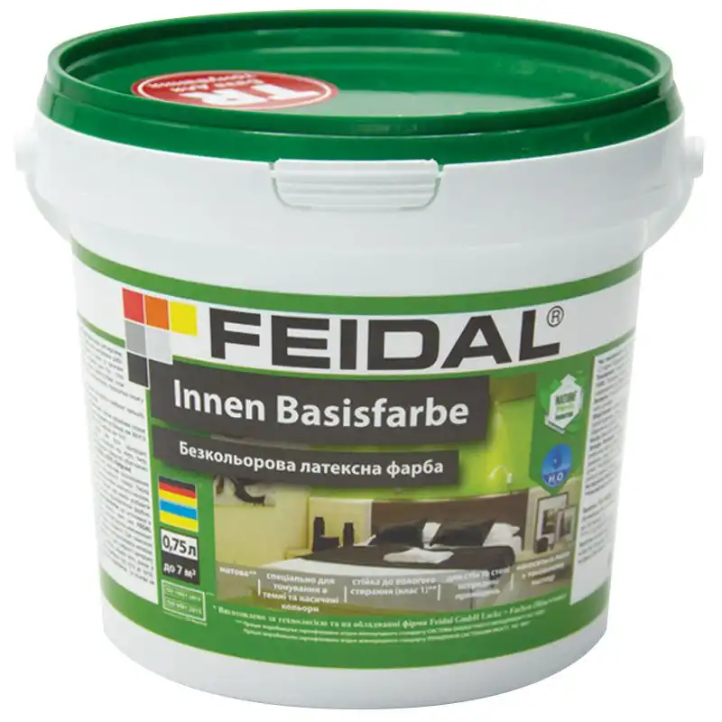 Краска Feidal Innen Basisfarbe база С база под тонировку латексная для внутренних работ матовая 0,75 л Прозрачный (1815012479)