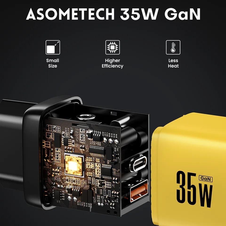 Зарядное устройство для Asometech 35w GAN PD USB-C/USB-A с дисплеем (25397362) - фото 3