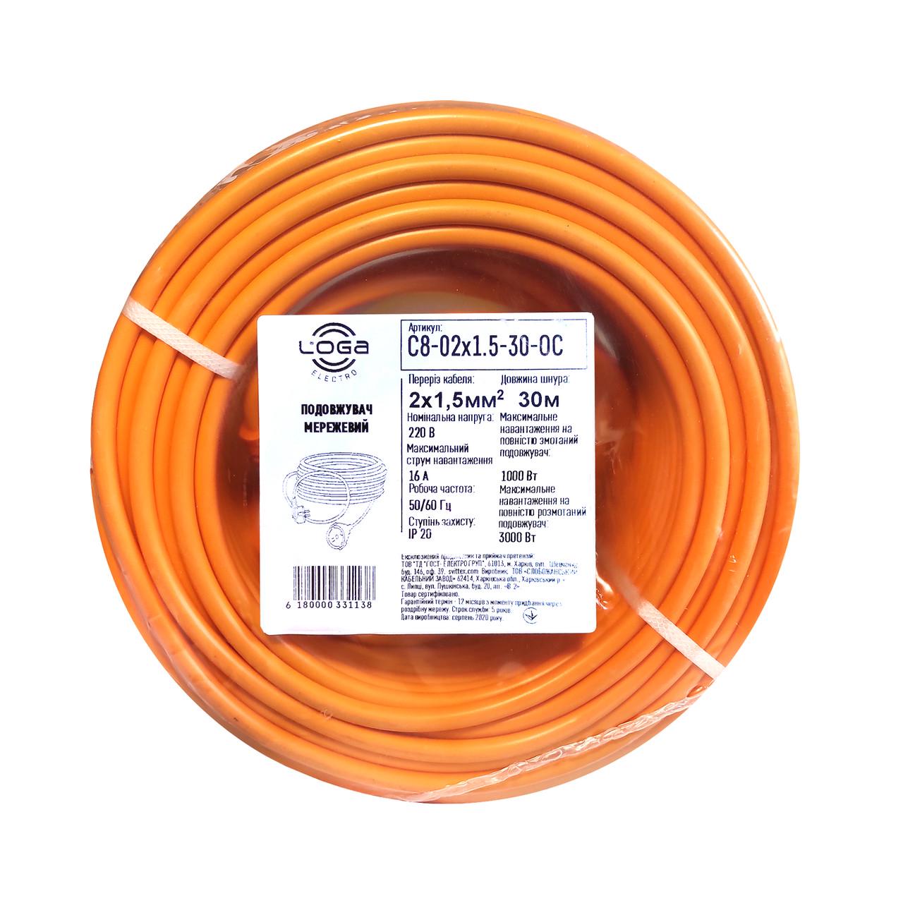 Подовжувач Loga з виносною розеткою 30 м 2х1,5 мм2 "тато-мама" ГОСТ ПВС 3000 Вт 16А 250 В (19109-е) - фото 4 Подовжувач Loga з виносною розеткою 30 м 2х1,5 мм2 "тато-мама" ГОСТ ПВС 3000 Вт 16А 250 В (19109-е) - фото 4