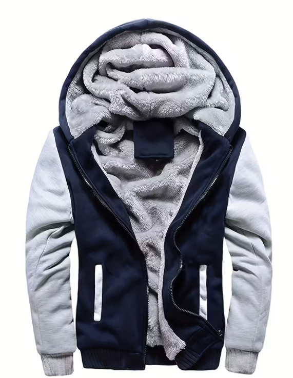 Куртка чоловіча з капюшоном утеплена шерпа фліс р. 52 Темно-синій/Світло-сірий (30242441)