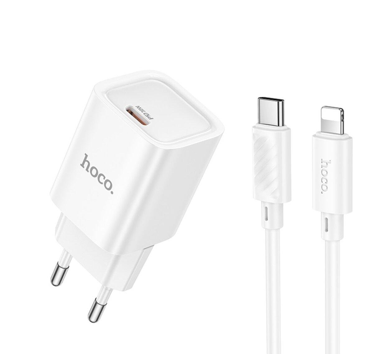 Зарядное устройство Hoco C148A Charm single port PD30W Type-C to Lightning cable EU White (6942007630313)