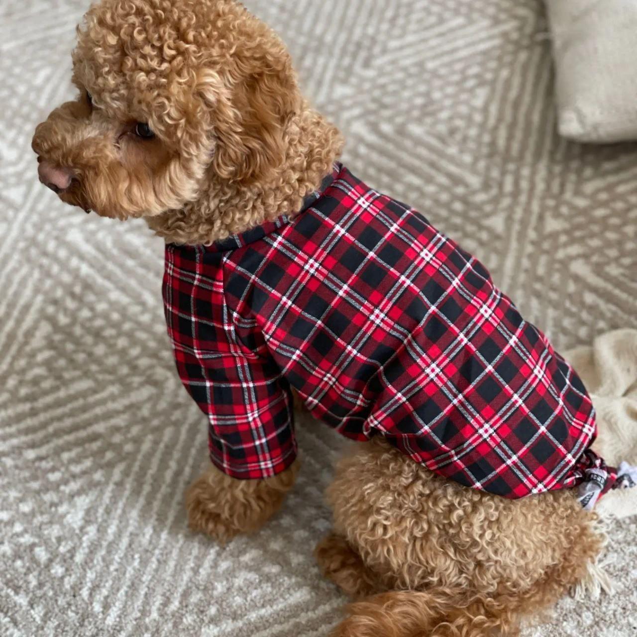 Футболка для собак Dogs Bomba с узлом клетка р. 6 Черно-красный (64153199)