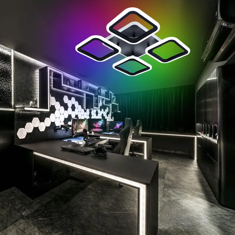 Люстра-смарт світлодіодна ESLLSE ROOM 70W 4S з підсвічуванням RGB 385×385×75 мм Чорний - фото 6 Люстра-смарт світлодіодна ESLLSE ROOM 70W 4S з підсвічуванням RGB 385×385×75 мм Чорний - фото 6