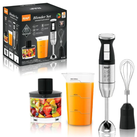 Блендер погружной RAF BT-326 с чашей на 600 мл 800 Вт Нержавеющая сталь/Черный (21724959)