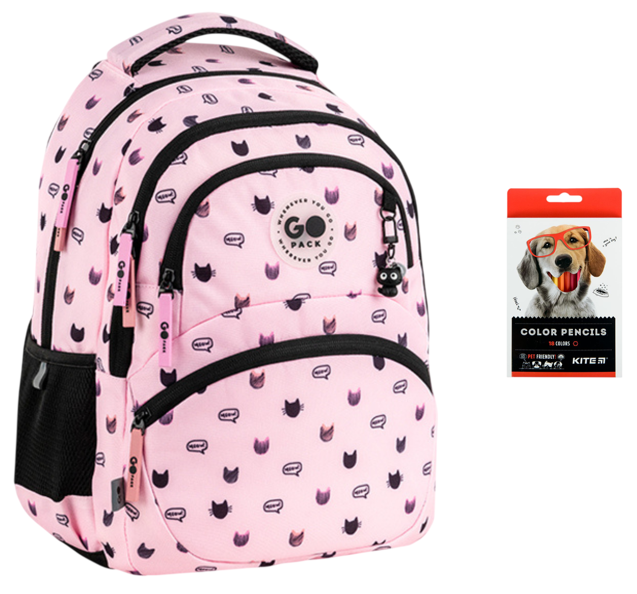 Рюкзак школьный GoPack Education GO26-175M-1 Meow Cats и карандаши KITE 18 цветов (2905030918)
