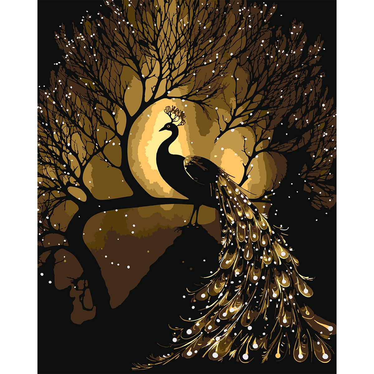 Картина по номерам Santi Золотой павлин 40x50 см с LED подсветкой (Top-955079)