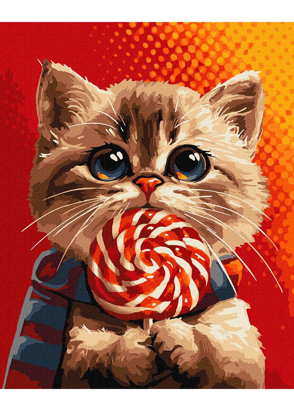 Раскраска по номерам Идейка Котик с конфетой 40х50 см (KHO6594)