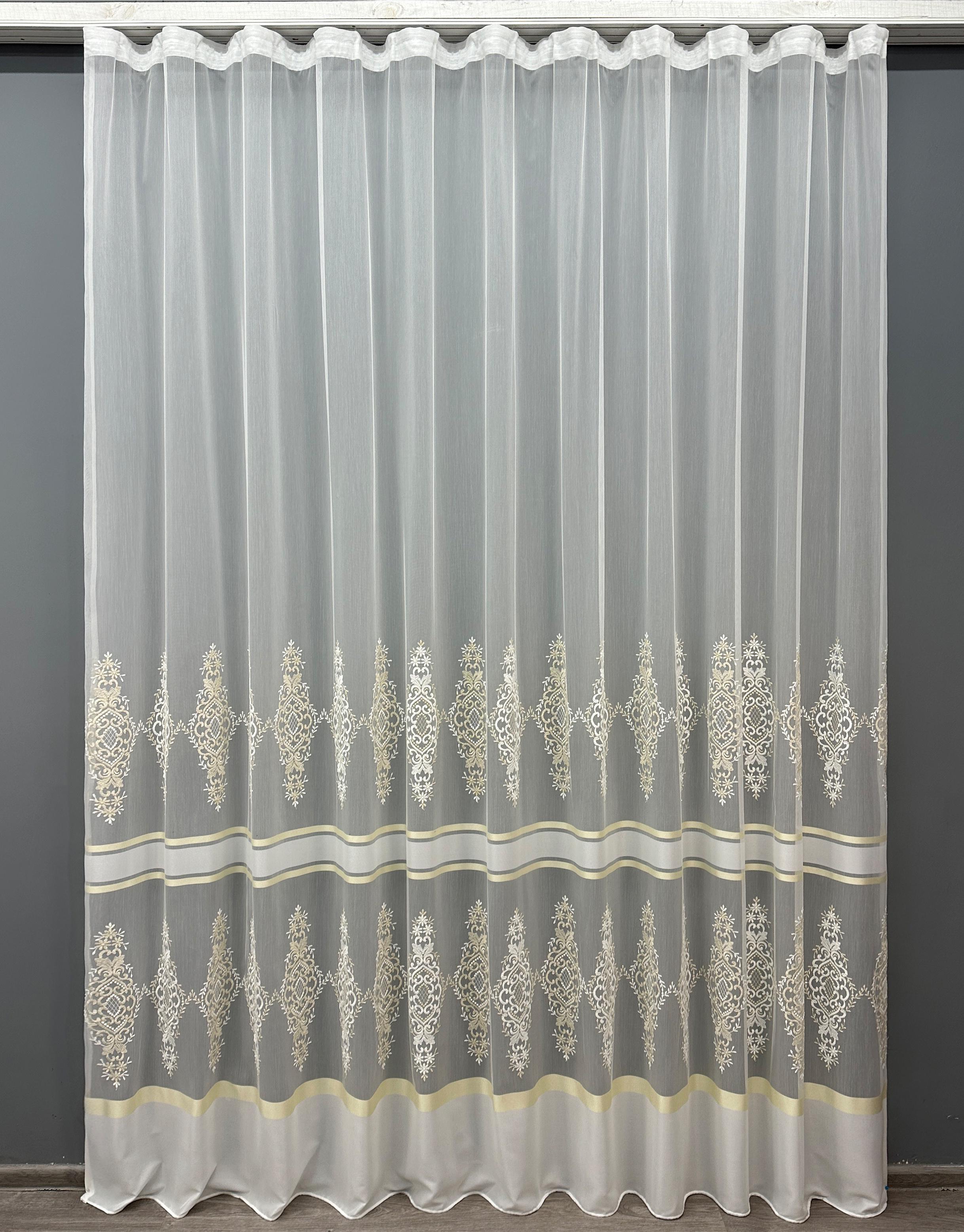 Тюль VR-Textil 1707т Бамбук с вышивкой и люрексом 300х270 см Молочный/Золотистый (42-0711)