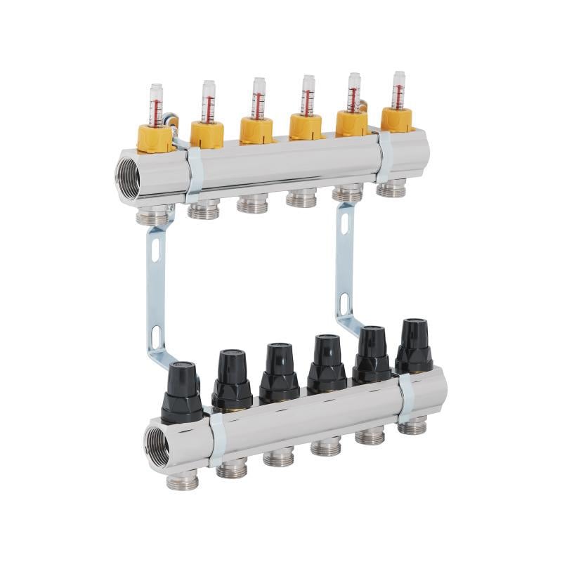 Коллектор латунный с расходомерами и термостатическими кранами 1" х 6 SD FORTE SF001W6 - фото 1