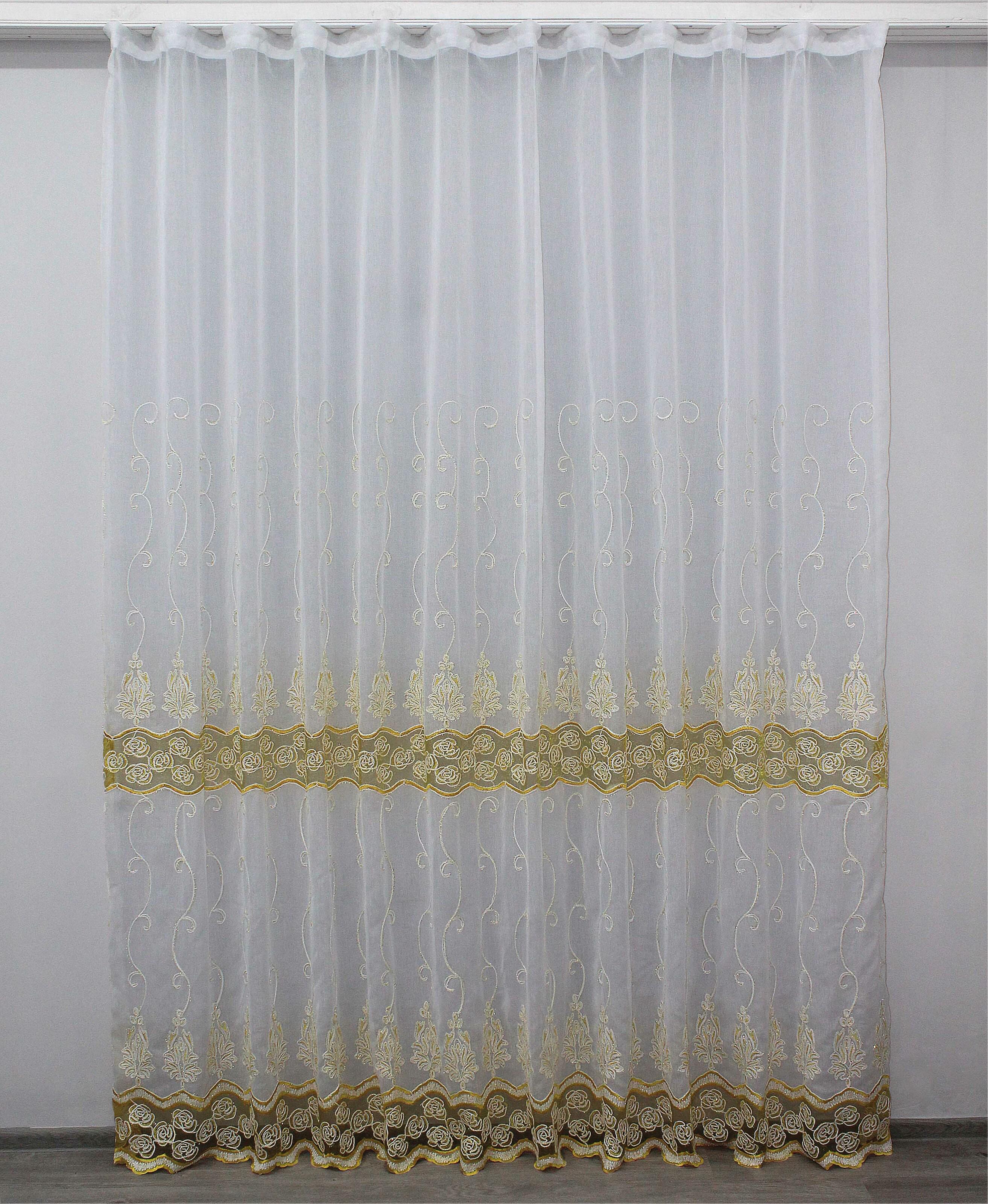 Тюль VR-Textil 770т батист с вышивкой 300х270 см Белый/Золотистый (40-979)